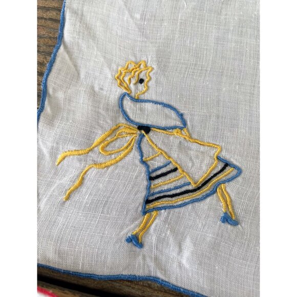 Vintage 1930s Set of 6 Marghab Embroidered Barmaid Cocktail Napkins - Picture 7 of 11